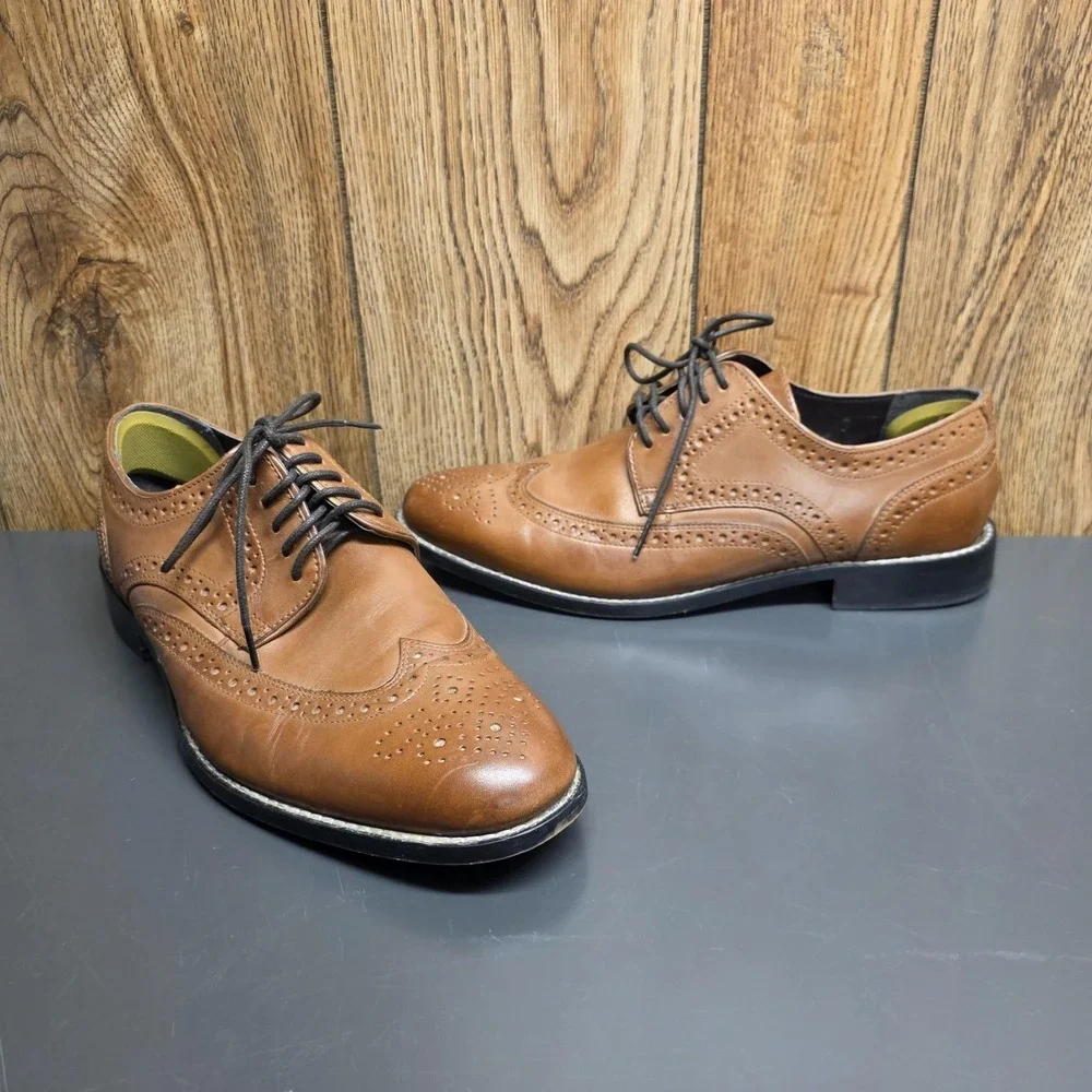 Nunn Bush Comfort Gel Shoes Men 9.5M Brown Leather Wingtip Brogue Oxford Dress